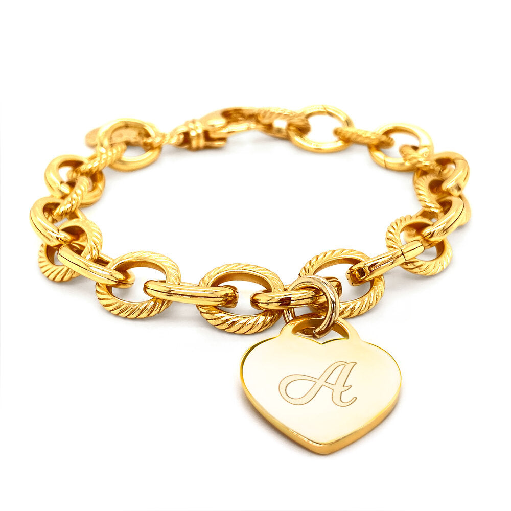 Medium Link 14k Gold Plated Adjustable Hanging Heart Charm Bracelet - charmulet-2020