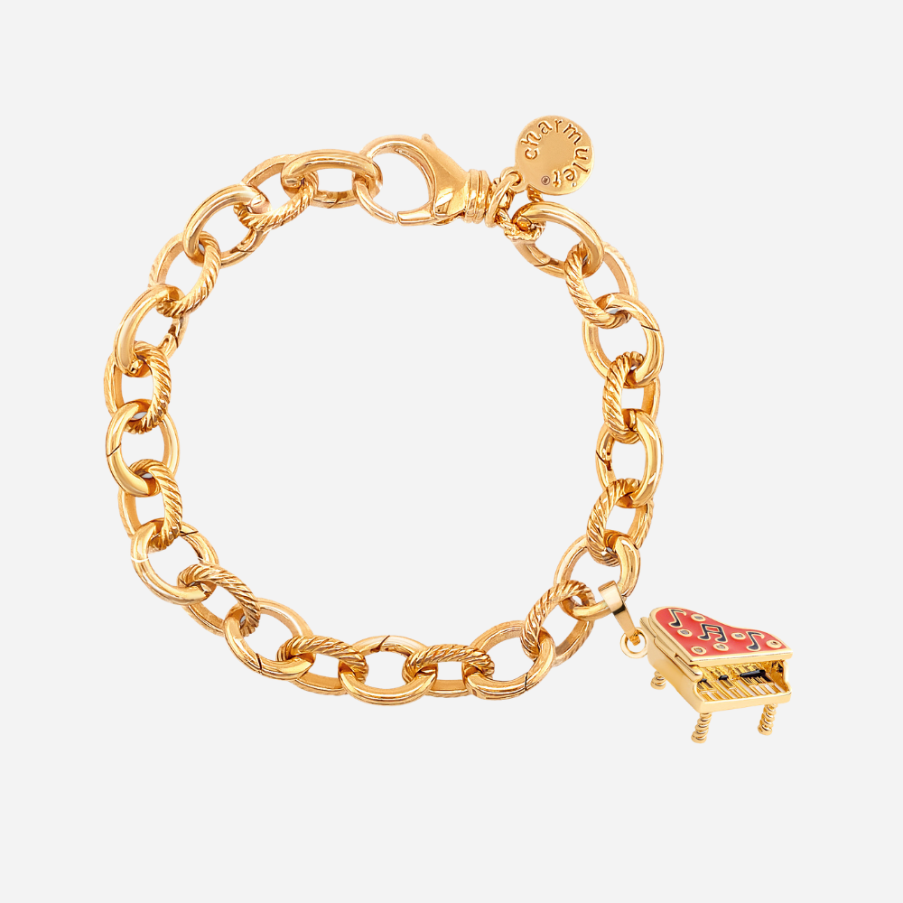 14k Gold Plated Adjustable Charm Bracelet with Piano - charmulet-2020