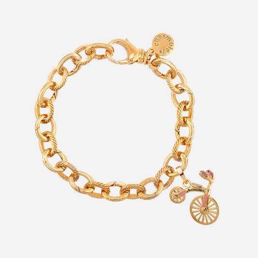 14k Gold Plated Adjustable Charm Bracelet with Bike - charmulet-2020