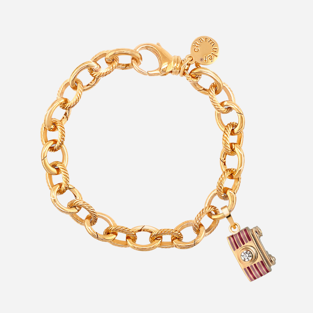 14k Gold Plated Adjustable Charm Bracelet with Red Camera - charmulet-2020