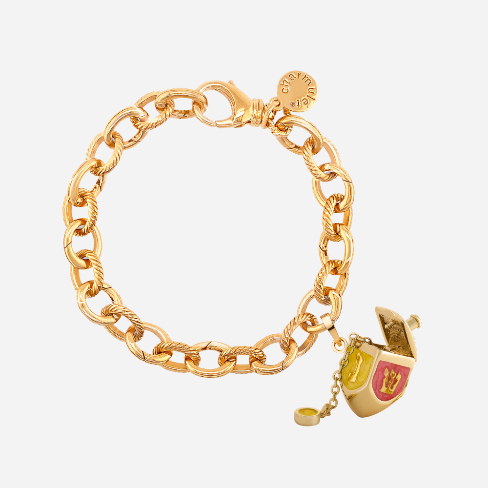 14k Gold Plated Adjustable Charm Bracelet with Dreidel - charmulet-2020