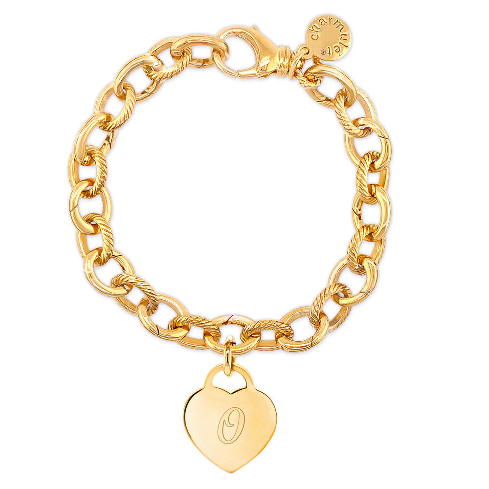 Medium Link 14k Gold Plated Adjustable Hanging Heart Charm Bracelet - charmulet-2020